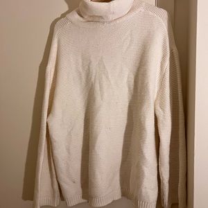 White cowl neck sweater, mid sleeves